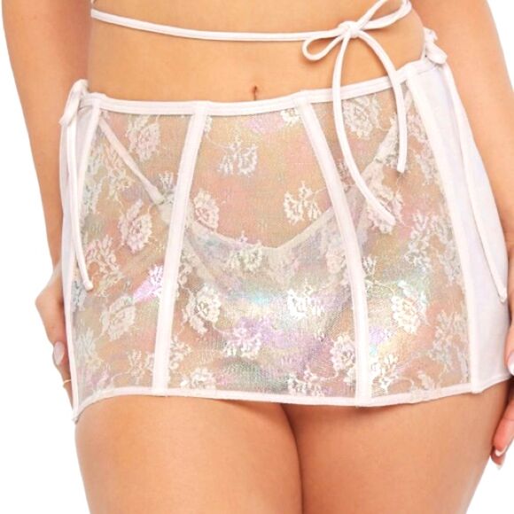 Savage X Fenty Beige Caged Stretch Lace Iridescent Paneled Corset Skirt Size 1X - Picture 1 of 12